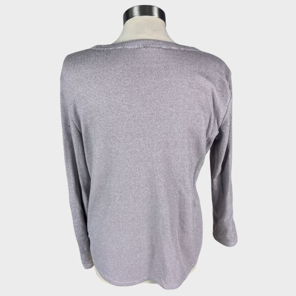 Jane & Delancey Womens Medium Gray Waffle Knit Shirt Roll Tab Sleeves - Picture 2 of 6